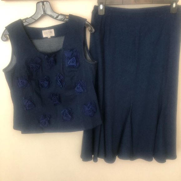 Couture New York three piece stretch blue denim skirt set. - Picture 3 of 4